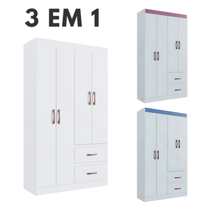 Guarda-roupa/roupeiro 3 em 1 Flex Solteiro 4 Portas 2 Gaveta