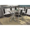Ver imagem 1 de Sala de Jantar Completa Volga c/ Tampo Vidro 150cm + 6 Cadeiras Lisboa Cromado/Courano Preto -