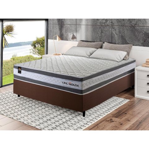 Conjunto Cama Box Casal c/ Molas Ensacadas Alpine Marrom 138x188x65