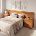 Ver imagem 1 de Painel Cabeceira Frisado Casal/Queen com LED e 2 Mesas de Cabeceira 109x270cm
