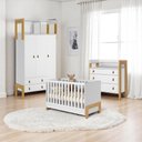 Ver imagem 1 de Conjunto Infantil Branco Acetinado: Berço Mini Cama + Cômoda + Guarda-roupa 3 Portas 2 Gavetas