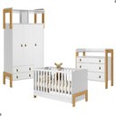 Ver imagem 3 de Conjunto Infantil Branco Acetinado: Berço Mini Cama + Cômoda + Guarda-roupa 3 Portas 2 Gavetas