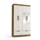 Ver imagem 2 de Guarda-Roupa Solteiro 4 Portas, 4 Gavetas, Pés e Espelho MDF Cambori Cinamomo/Off White