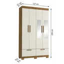 Ver imagem 3 de Guarda-Roupa Solteiro 4 Portas, 4 Gavetas, Pés e Espelho MDF Cambori Cinamomo/Off White