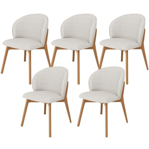 Kit 05 Cadeiras de Jantar e Estar Living Estofada Mia L02 Bouclê Cru - Lyam Decor