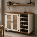 Ver imagem 4 de Kit Aparador Buffet Adega 135cm com Cristaleira 2 Portas Vidro Alegra S05 Off White Nogueira - Lyam