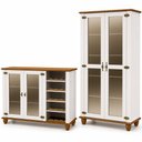 Ver imagem 2 de Kit Aparador Buffet Adega 135cm com Cristaleira 2 Portas Vidro Alegra S05 Off White Nogueira - Lyam