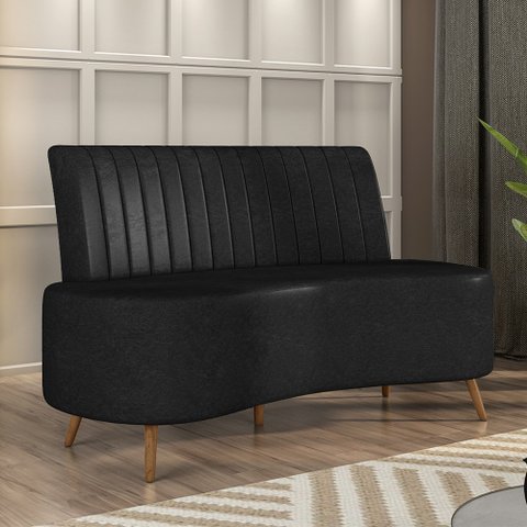 Sofá Living Decorativo 2 Lugares 1,60M Katara Preto Corino G33 - Gran Belo