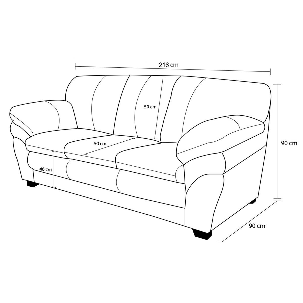 Sofá de Couro 3 Lugares Paris 216cm M06 Cor Preto 450 - Doce Sonho Móveis SOFÁ 2 LUGARES 3 LUGARES C - 4