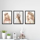 Ver imagem 1 de Kit 3 Quadros Infantis Menina Vintage Princesa 45x34cm - com Vidro:moldura Branca