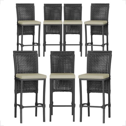 07 Banquetas em Alumínio Roma Preta Corda Náutica Tecido 7