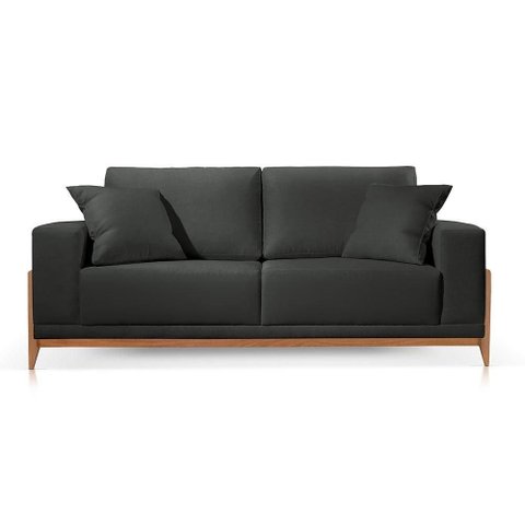 Sofá Paris Couro Preto 3 Lugares 2,10m Confortável Sala