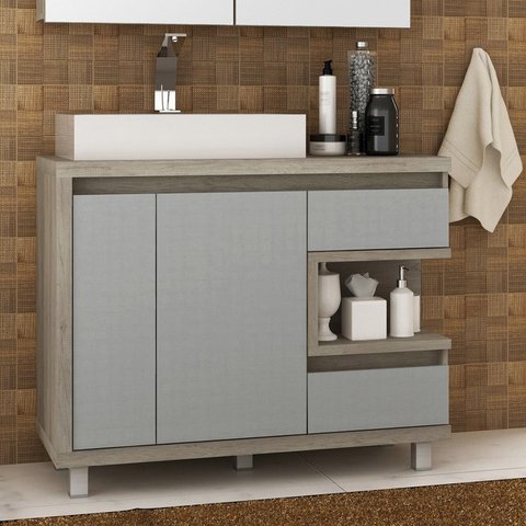 Gabinete para Banheiro com Cuba Malbec 100cm Nogal Malaga/argento Móveis Bosi