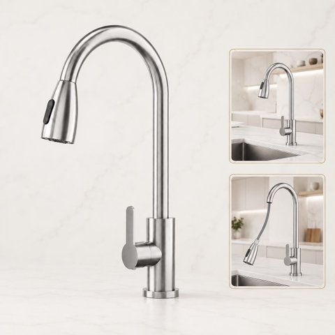 Torneira de Cozinha Roma Mangueira Flexível Aço Inox Goldenx