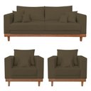 Ver imagem 1 de Kit 2 Poltronas Living + Sofá 2 Lugares Base Madeira Suede Cor:marrom