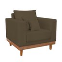 Ver imagem 2 de Kit 2 Poltronas Living + Sofá 2 Lugares Base Madeira Suede Cor:marrom