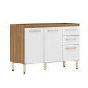 Ver imagem 1 de Balcão Gabinete para Pia sem Tampo 120 cm 3 Portas Amêndola/ Branco - Bela Móveis