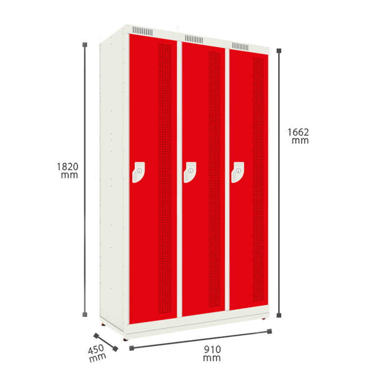 Armário de Aço - 03 Portas - Nk 3301 Nilko Armários Vermelho Cadeado Padrão - 4