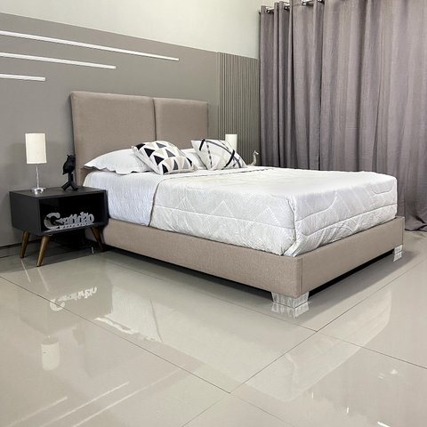 Cama Clássica Almofadada Módena Linho Rbl com Cabeceira:king/linho Bege
