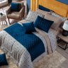 Kit Roupa de Cama Enxoval Edredom Veneza Bege/azul Casal King 03 Peças - Dupla Face Percal 200 Fios - 2
