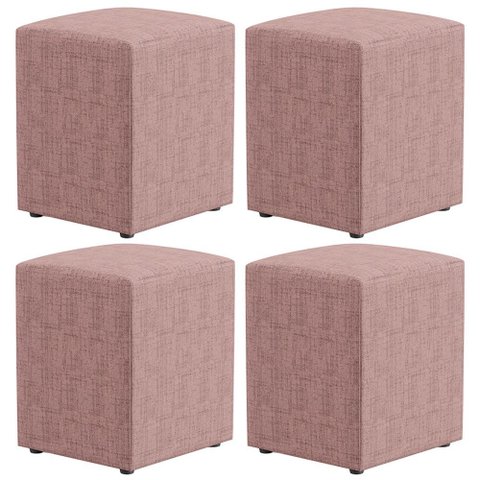 Kit 04 Puffs Quadrado Decorativo Sala de Estar L02 Linho Rosa - Lyam Decor