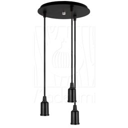 Pendente Industrial Cabo Tecido Triplo Cr E27 Vintage:preto - 1