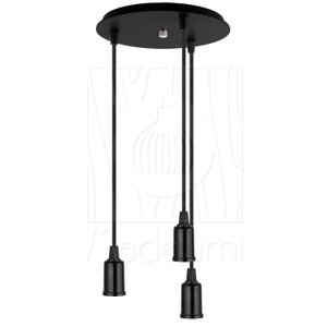 Pendente Industrial Cabo Tecido Triplo Cr E27 Vintage:preto