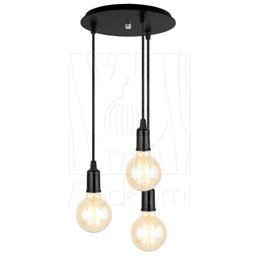 Pendente Industrial Cabo Tecido Triplo Cr E27 Vintage:preto - 3