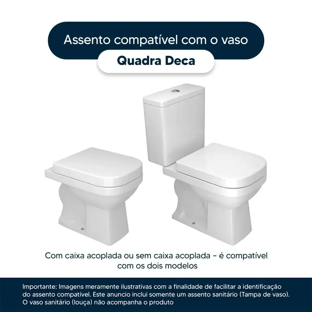 Assento Sanitário Poliéster Soft Close Quadra Branco para Vaso Deca com Ferragem Dourada - 2