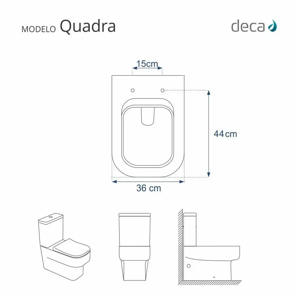 Assento Sanitário Poliéster Soft Close Quadra Branco para Vaso Deca com Ferragem Dourada - 3