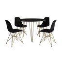 Ver imagem 6 de Mesa Jantar Redonda 110Cm Preta Clips 3 Pés Com 4 Cadeiras Pretas Base Dourada - Cor: Preto