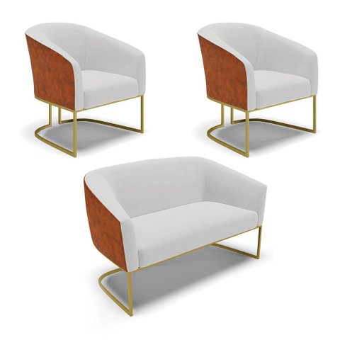 Namoradeira 2 Poltronas Industrial Dourado Stella Noz/linho Cinza D03 - D'Rossi