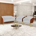 Ver imagem 2 de Namoradeira 2 Poltronas Industrial Dourado Stella Noz/linho Cinza D03 - D'Rossi