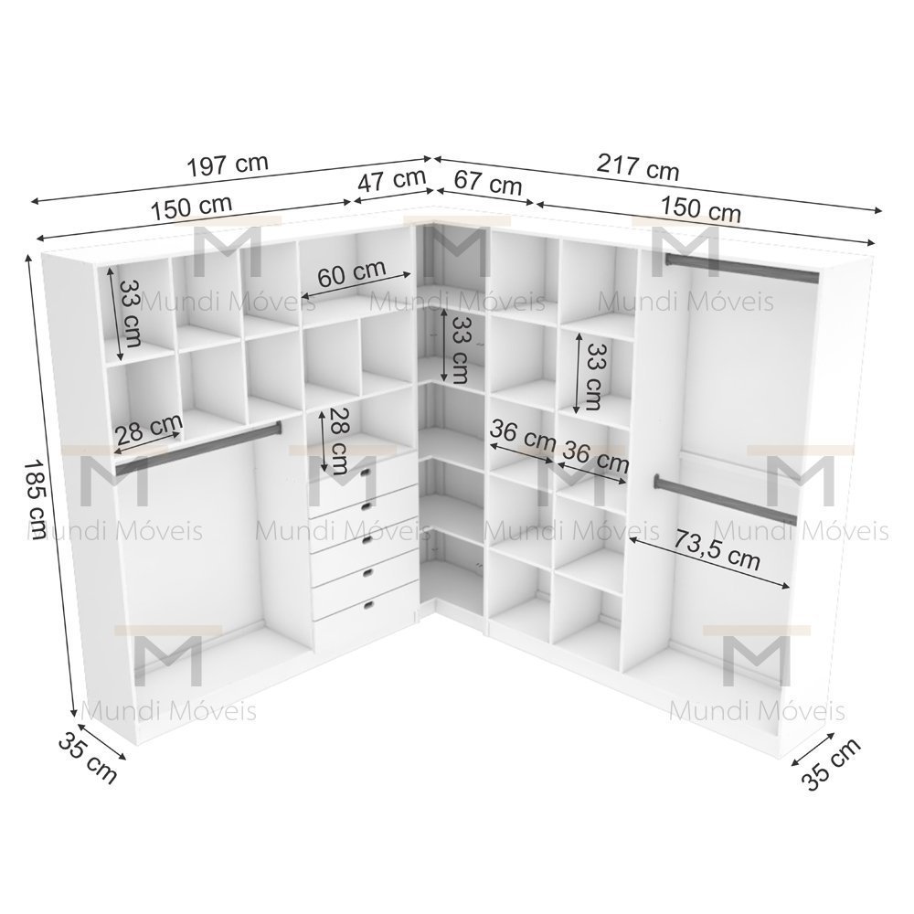 KIT CLOSET MODULAR M77.2021.B (102,42,44) CASA, QUARTO MUNDI MOVEIS - 2