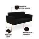 Ver imagem 4 de Sofá Namoradeira e 2 Poltronas Pé de Ferro Dourado Elisa Suede Preto D03 - D'Rossi