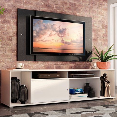 Rack Madesa Cancun e Painel para TV até 58 Polegadas Branco/Preto 098N Cor:Branco/Preto