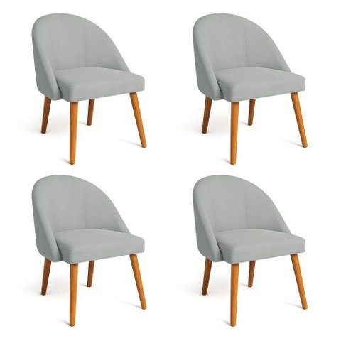 Kit 04 Cadeiras Poltrona de Jantar Luna Suede Cinza Pés Palito Castanho
