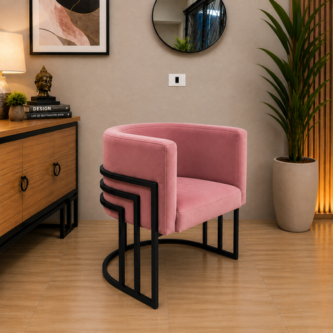 Poltrona 3 Ferros Preto Ferro Premium Veludo: Base Preto/Veludo Rosa
