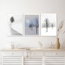 Ver imagem 1 de Kit 3 Quadros Minimalistas Paisagens Neve- Árvores 24x18cm - com Vidro:madeira Branca