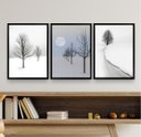 Ver imagem 2 de Kit 3 Quadros Minimalistas Paisagens Neve- Árvores 24x18cm - com Vidro:madeira Branca