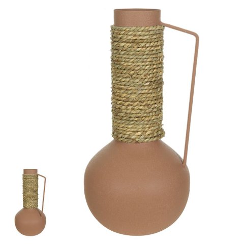 Vaso de Metal Texturizado com Alça 34,5cm 17D Marrom Florarte Flor Arte