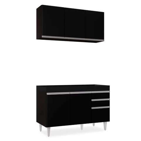 Kit Armário Aéreo e Balcão de Cozinha Lavanderia Dora sem Tampo 120 cm - D’Rossi Preto