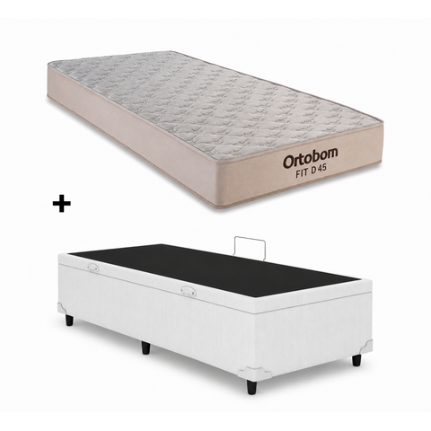 Cama Box Baú Solteiro Branco Colchão Fit D45 Espuma 88x188 - Ortobom