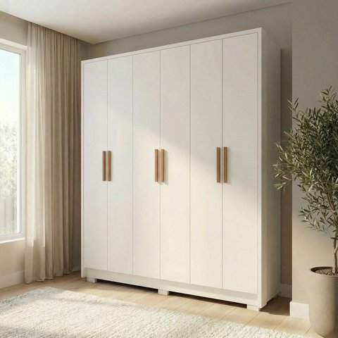Guarda-Roupa Casal 6 Portas 2 Gavetas 100% MDF Zurique Off White/Nevaska