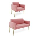 Ver imagem 1 de Sofá Namoradeira e Poltrona Pé de Ferro Dourado Marisa Suede D03 - D'Rossi Cor Rose