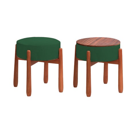 Puff Decorativo Redondo Luxo - Tecido Verde Folha