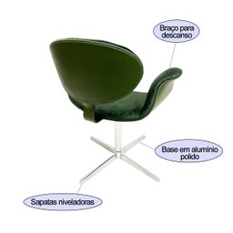Cadeira Tulipa Verde Estofada com Braço Base Giratória em Alumínio Poltronas do Sul Gilda - 3