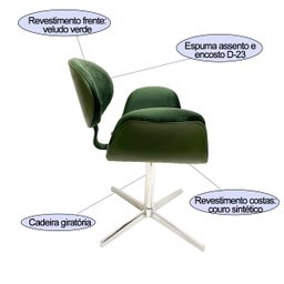 Cadeira Tulipa Verde Estofada com Braço Base Giratória em Alumínio Poltronas do Sul Gilda - 2