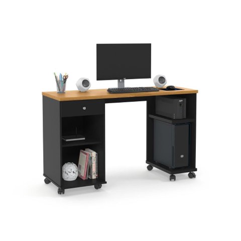 Mesa / Escrivaninha para Computador Mi com Rodízios Cor Preto / Cinamomo