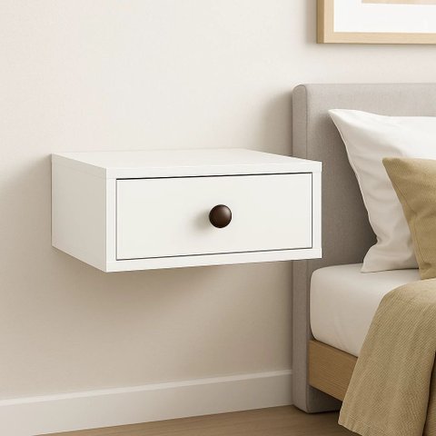 Kit 2 Mesas de Cabeceira Suspensas 40cm com Gaveta MDF 15mm Branco Já Montadas